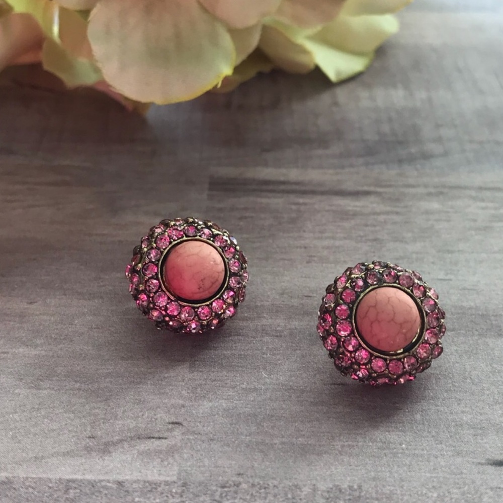Boutique | Coral &  Rhinestones Stud Earrings